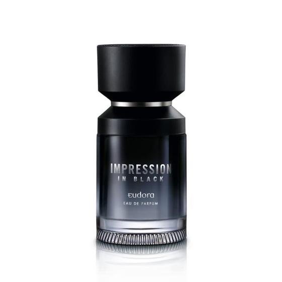 Frasco do perfume Impression In Black Feminino Eudora em close-up, design sofisticado e moderno