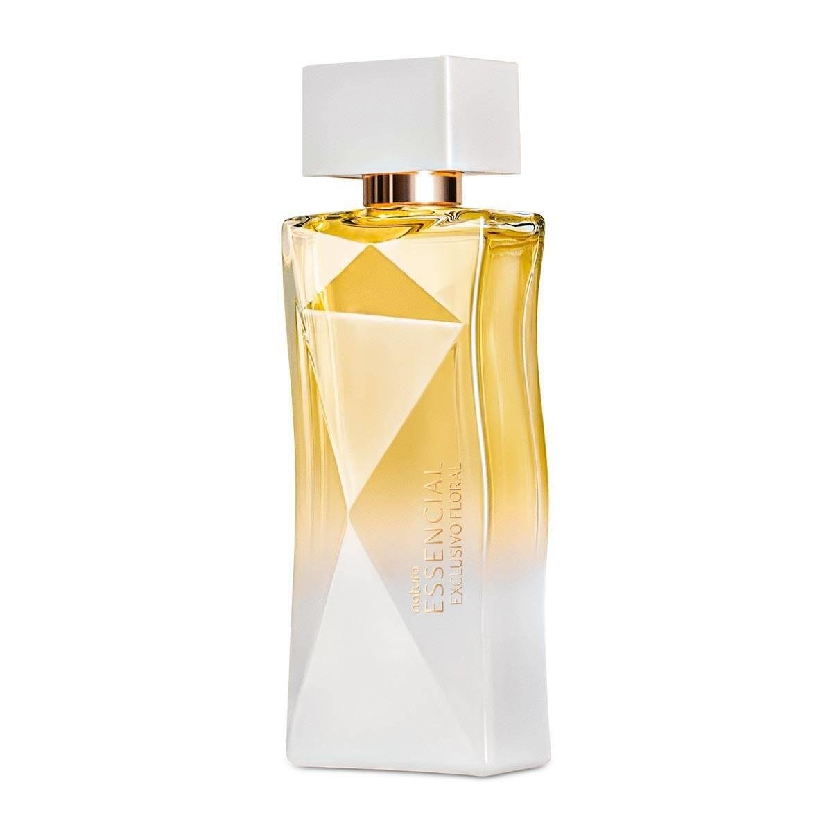 Frasco do perfume Essencial Exclusivo Floral Natura em close-up, design moderno e sofisticado