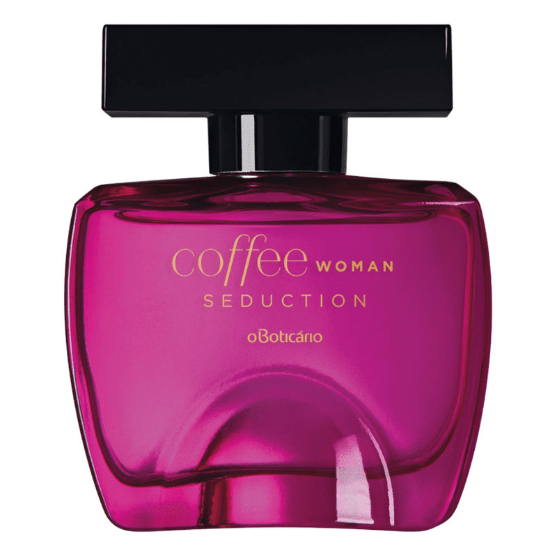Frasco do perfume Coffee Woman Seduction O Boticário em close-up, design elegante e feminino