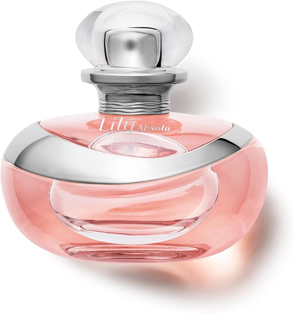 Frasco do perfume Lily Absolue O Boticário em close-up, design luxuoso e feminino